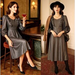 Vintage 70s Metallic Cottagecore Prairie Dress 8 Long Sleeve Party GLAM